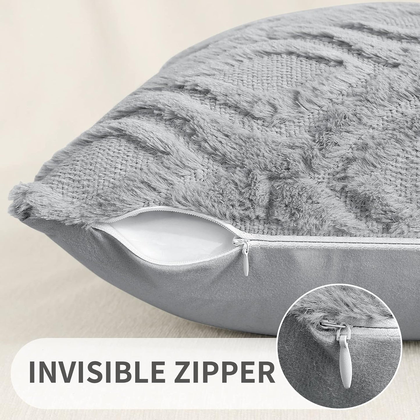 decorUhome Fall Throw Pillow Covers 18x18 Inch Set of 2, Soft Plush Decorative Faux Fur Grey Solid Couch Pillow Covers, Accent Farmhouse Neutral Square Euro Pillow Cases for Sofa Bed Living Room