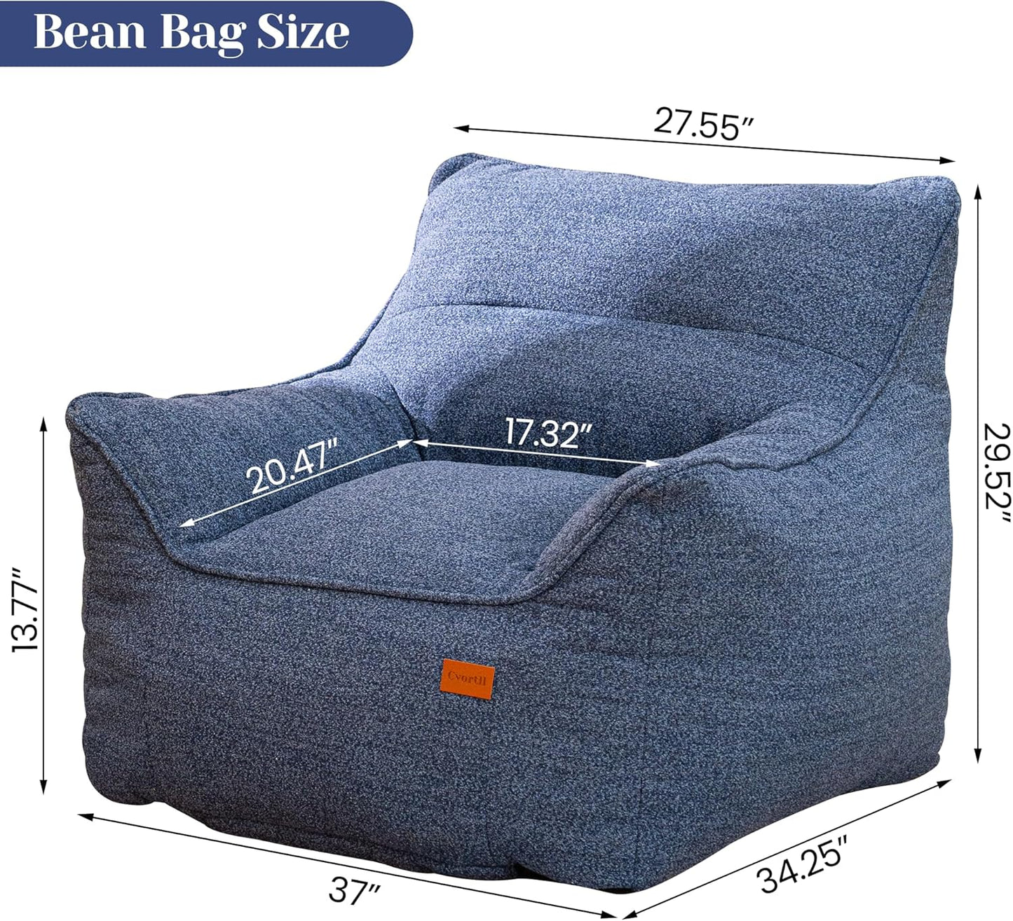 Bean Bag Chair for Adults, Comfy Tufted Bean Bag Chair Sofa with Armrests, Lazy Beanbag Chair with Foam Filler Stuffed Bean Bag Couch Sofa for Reading in Bedroom, Living Room and Dorms