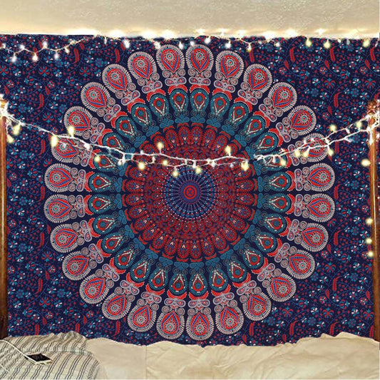 Bless International Handmade Indian hippie Bohemian Psychedelic Peacock Mandala Wall hanging College Dorm Beach Throws Table Cloth Bedding Tapestry (Midnight Blue, Twin(54x72Inches)(140x185cms))