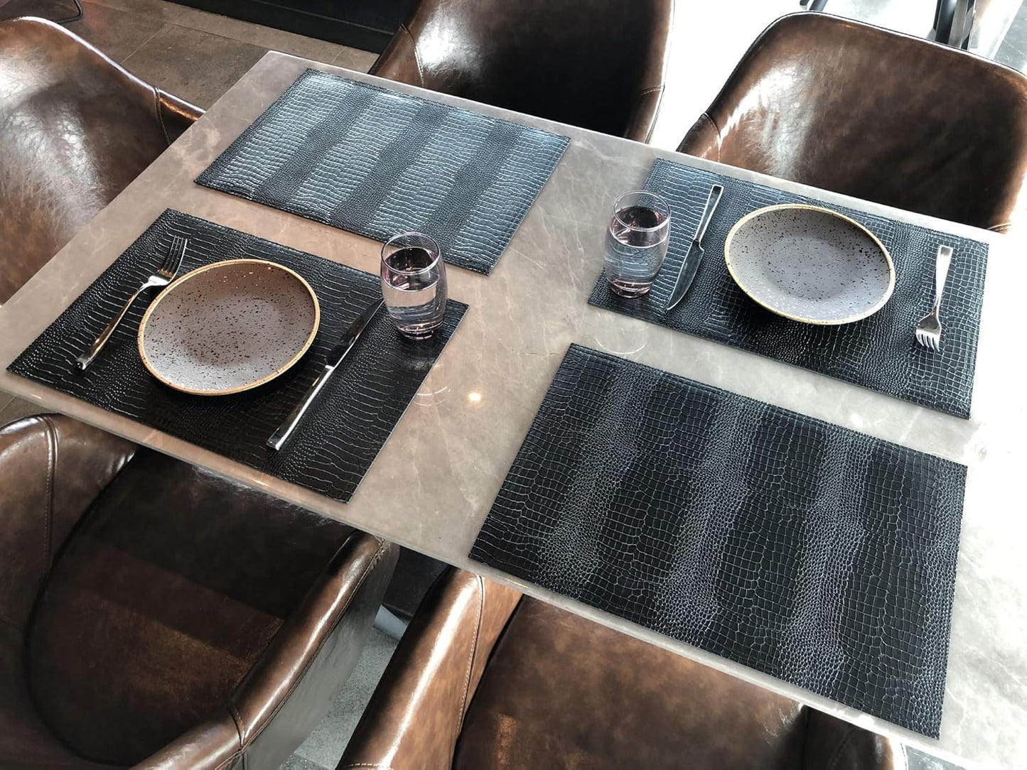 Jovono Faux Leather Hardboard Placemats, Set of 8 PU Table Mats, Easy to Clean, Heat & Stain Resistant for Office Conference Table, Dining Home Decor