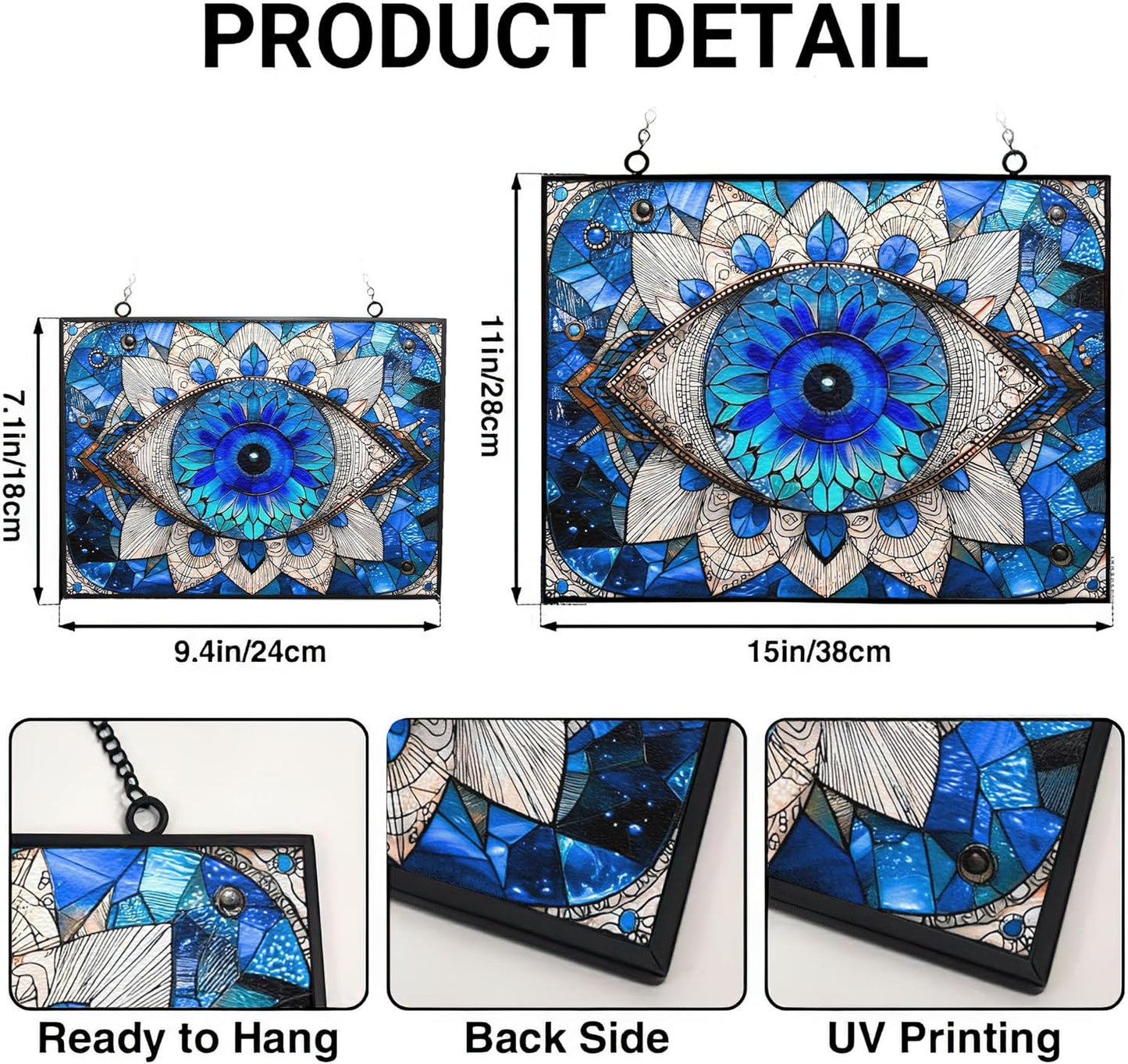 Rectangle Evil Eye Suncatcher Indoor/Outdoor Stained Glass Window Hanging Handmade Suncatchers Home Decor Garden Christmas Party Wedding Housewarming Gifts