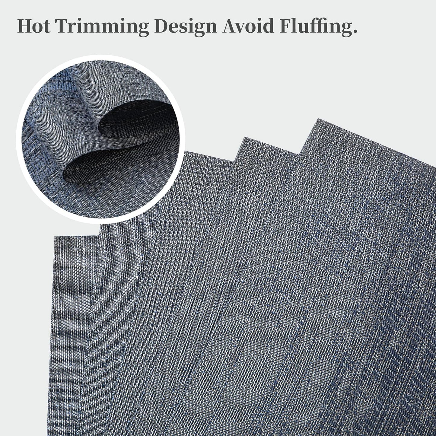 Leetaltree Denim Blue Placemats Set of 4 - Heat Resistant Non-Slip Place mats for Dining Table, Washable Durable PVC Vinyl Woven Table Mats（Denim Blue, 4）