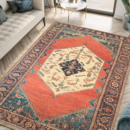 Keen Home Design 4x6 Rug - Machine Washable Area Rug with Non-Slip Backing, Ideal for Living Room, Dining Room, Bedroom - Vintage, Easy Clean, Durable, Low Pile Rug - (4' x 6')