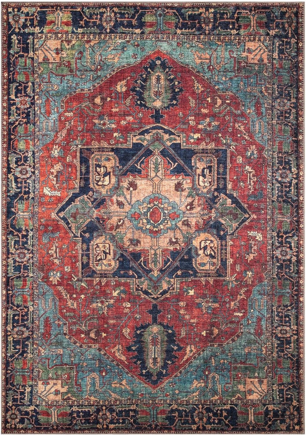 Keen Home Design 6x9 Rug - Machine Washable Area Rug with Non-Slip Backing, Ideal for Living Room, Dining Room, Bedroom - Vintage, Easy Clean, Durable, Low Pile Rug - (6' x 9')