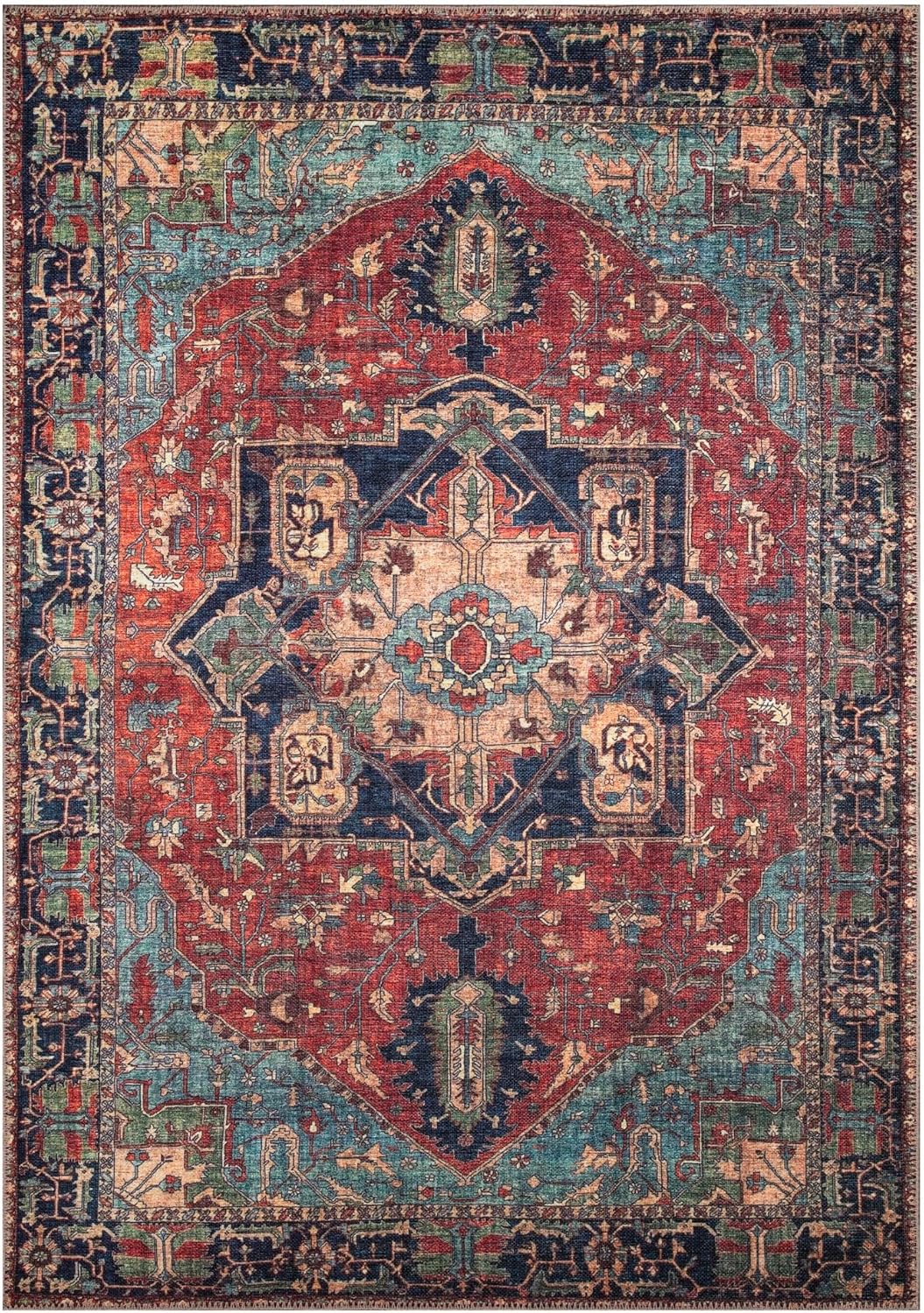 Keen Home Design 10x14 Rug - Machine Washable Area Rug with Non-Slip Backing, Ideal for Living Room, Dining Room, Bedroom - Vintage, Easy Clean, Durable, Low Pile Rug - (9'7" x 14')