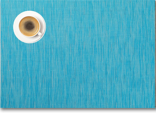 Placemats Set of 12 - Easy Clean Woven Vinyl Placemats for Dining Table, Indoor/Outdoor Place Mats, Washable PVC Table Mats（Teal Blue）