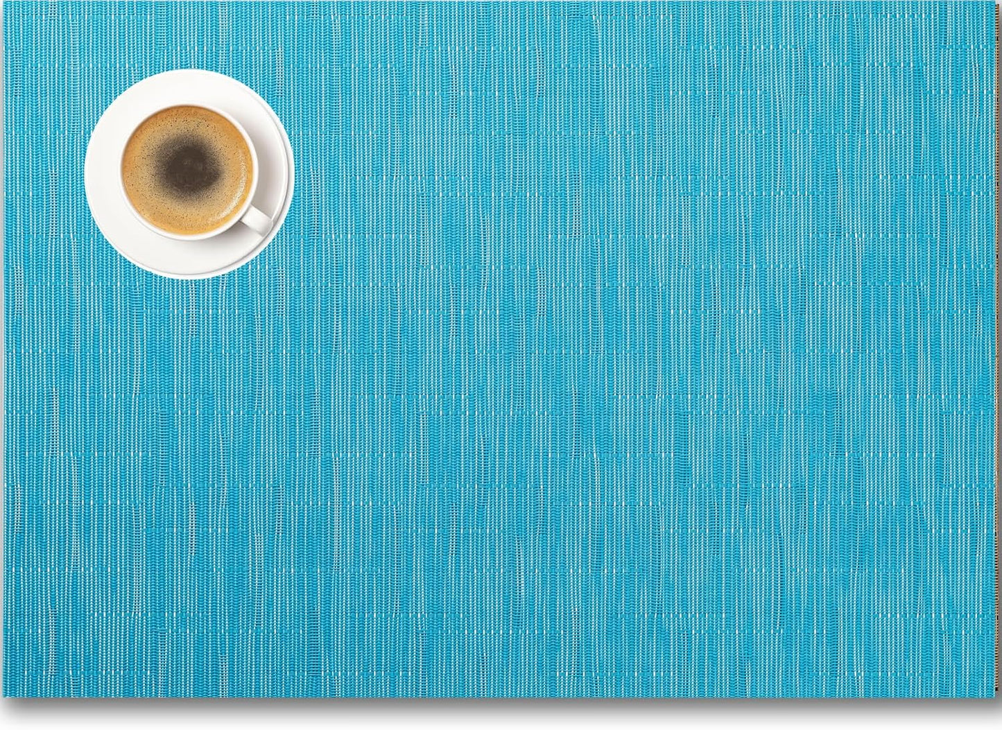 Placemats Set of 6 - Easy Clean Woven Vinyl Placemats for Dining Table, Indoor/Outdoor Place Mats, Washable PVC Table Mats（Teal Blue）