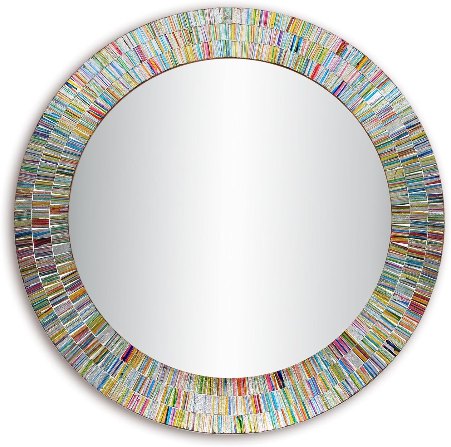 Bohemian Rainbow Wall Mirror -Glass Mosaic Mirror Decorative Wall Mirror, Multi Color Spectrum Wall Mountable, 24" Multi-Color Round Framed Mirror