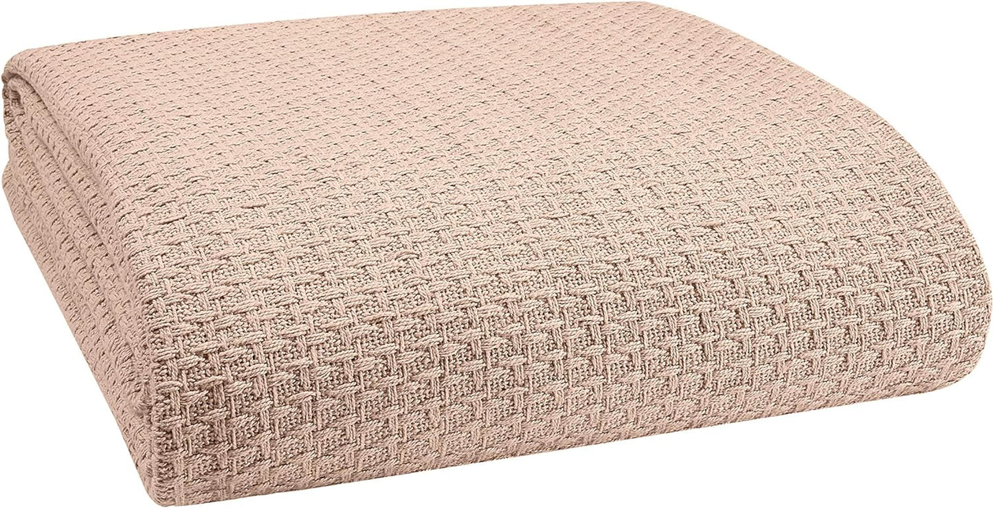 Elvana Home 100% Cotton Bed Blanket, Breathable Bed Blanket King Size, Cotton Thermal Blankets King, Perfect for Layering Any Bed for All Season, Beige