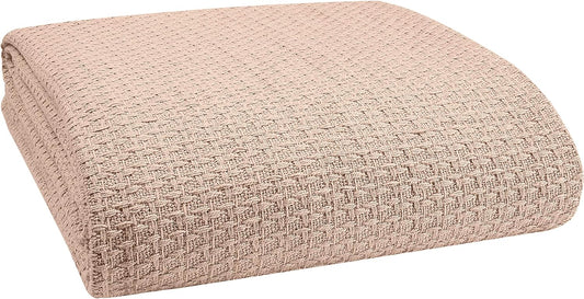 Elvana Home 100% Cotton Bed Blanket, Breathable Bed Blanket King Size, Cotton Thermal Blankets King, Perfect for Layering Any Bed for All Season, Beige