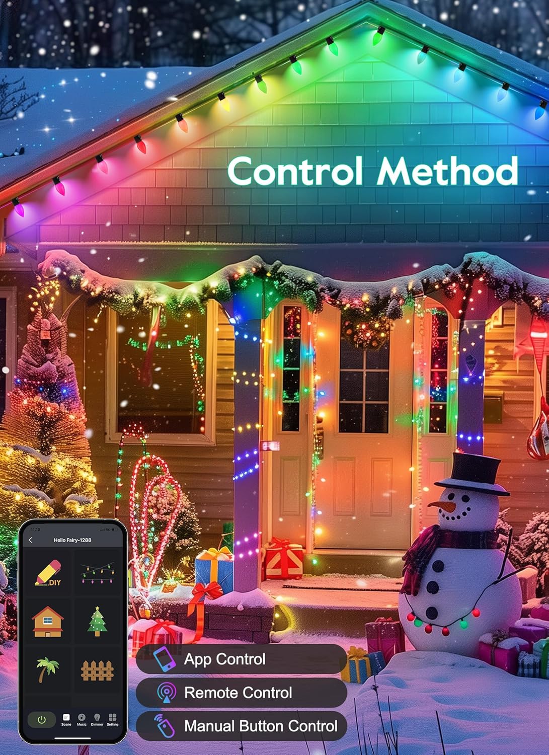 Brightown C9 LED Christmas Lights Outdoor, 100 LED RGB Smart Christmas Tree Lights with Music Sync APP Controlled, Waterproof Connectable C9 String Lights for Indoor House Party Patio Garden Decor