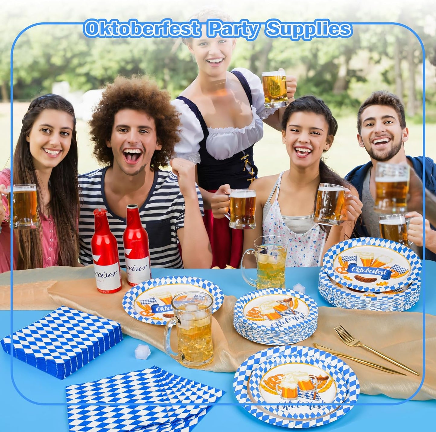 150Pcs Oktoberfest Party Supplies Oktoberfest Paper Plates and Napkins Oktoberfest Party Dinner Dessert Plate Disposable Decorations for Beer Festival Tableware,Serves 50 Guests