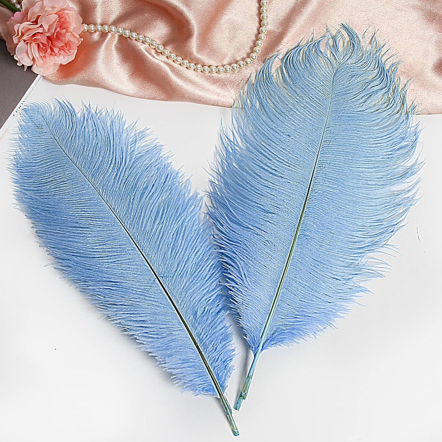 THARAHT Baby Blue Ostrich Feathers 12pcs Large Natural Bulk 14-16Inch 35cm-40cm for Wedding Party Centerpieces Easter Gatsbi and Home Decoration Feathers