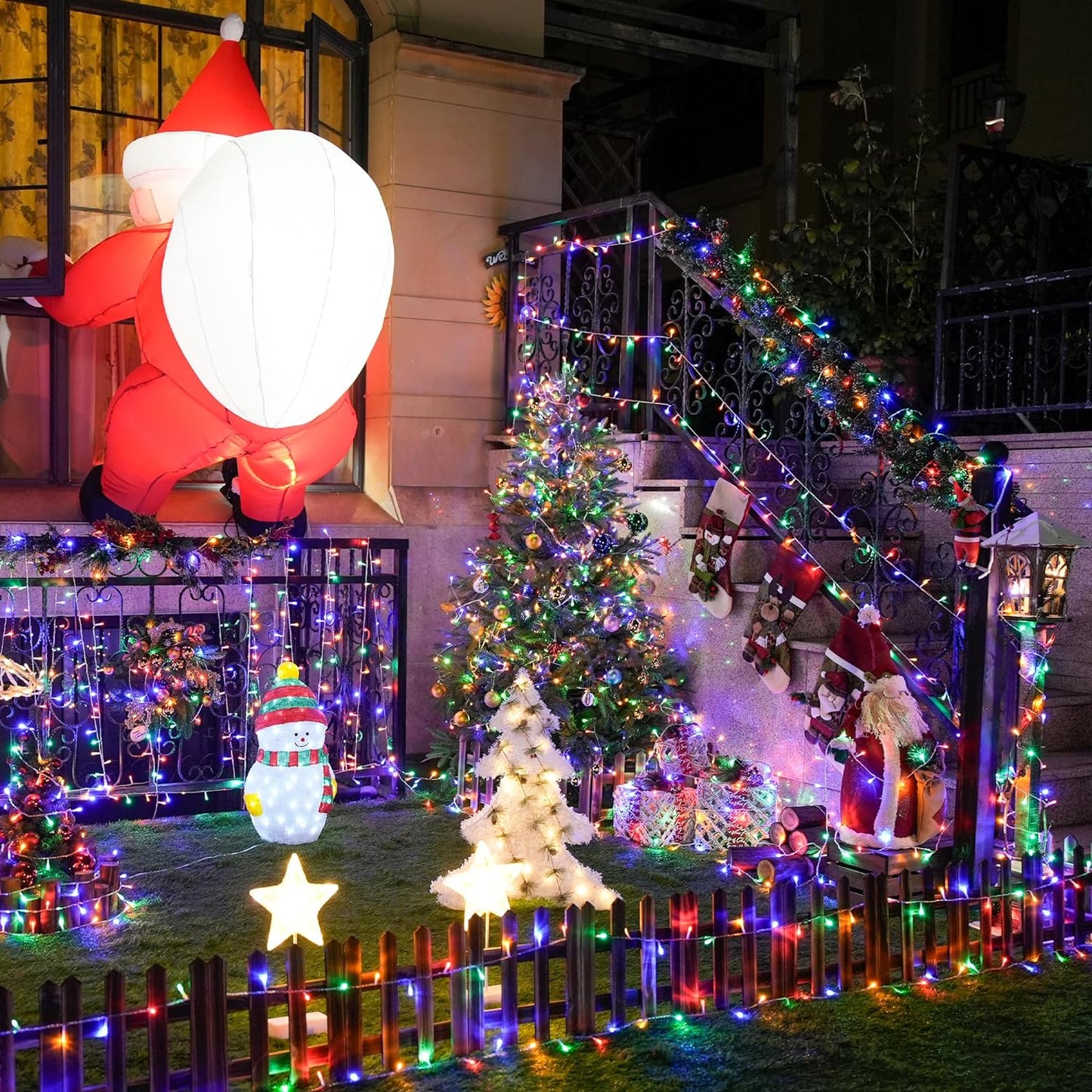 JMEXSUSS 168FT 600 LED Christmas Decor Lights - 8 Modes Multicolor Outdoor/Indoor Waterproof Plug-in Party Holiday Decorations