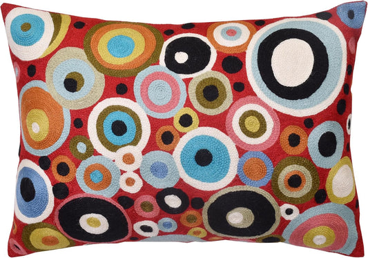 Lumbar Red Polka Dots Decorative Pillow Cover Contemporary Pillowcase Farmhouse Chair Cushion Modern Outdoor Pillowsham Couch Cushion Hand Embroidered Wool Size - 14x20