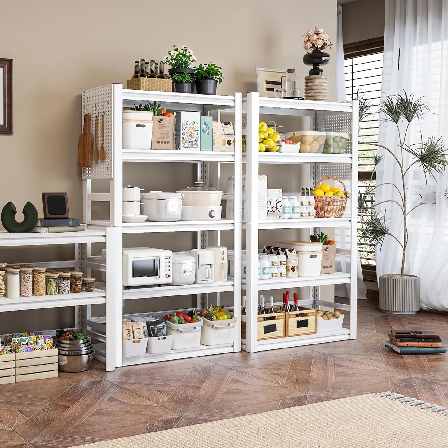 White Garage Shelving, 5 Tier Adjustable Shelving Units, Heavy Duty Metal Shelves, Bookshelf for Garage, Pantry, Basement, Living Room