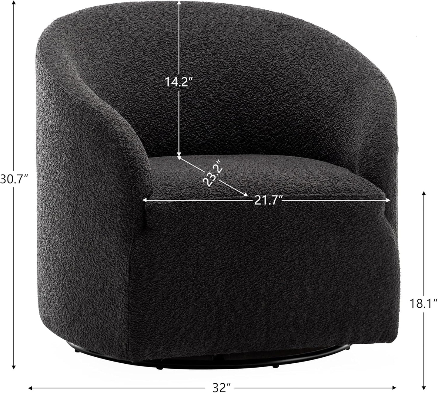 KINWELL 32" Wide Modern Boucle Swivel Barrel Chairs Set of 2, No Assembly Round Upholstered Swivel Accent Armchairs for Living Room, Bedroom (Black)