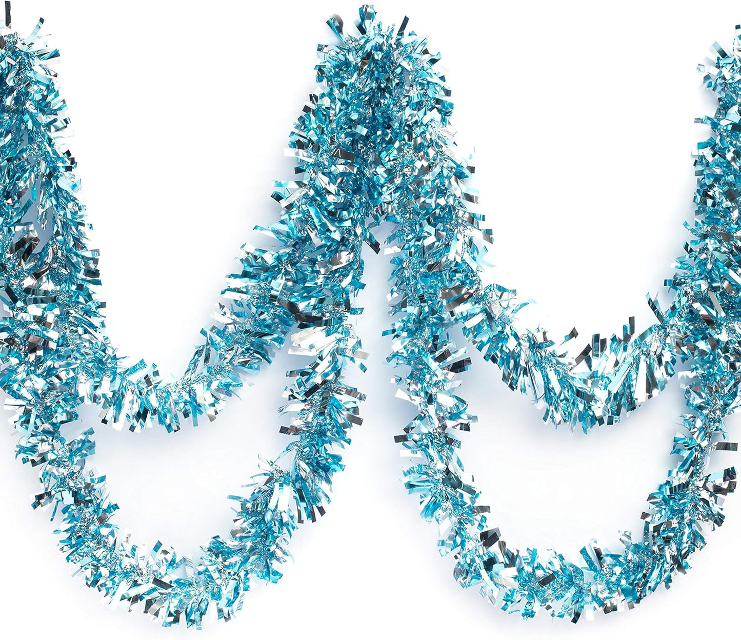 Anderson's Light Blue & Silver Sparkle Glitter Metallic Tinsel Twist for Trailer Or Golf Cart, 4 inches Wide x 25 ft Long, Christmas, Patriotic and Holiday Garland Decor for Parties and Parades