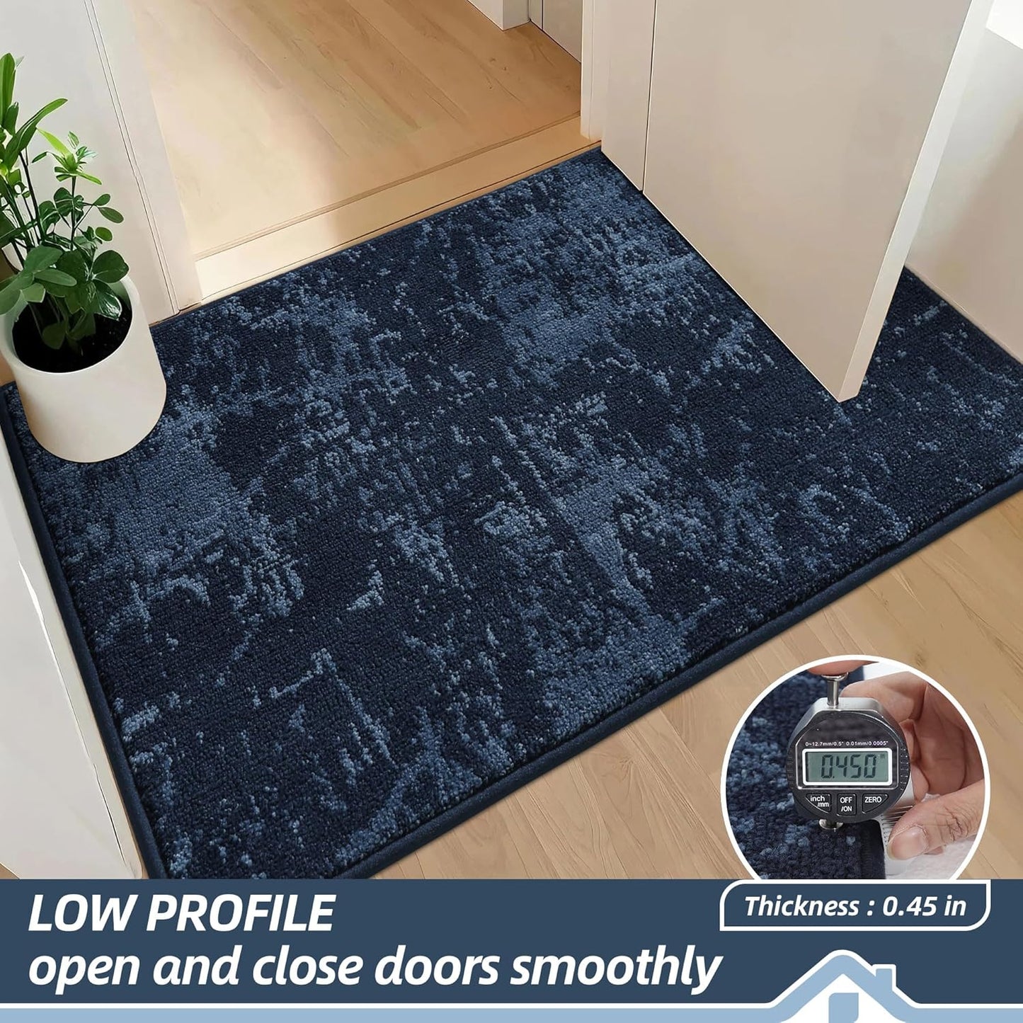 BEQHAUSE Dirt Trapper Door Mat 20"x32" Non-Slip Door Mats Washable Entryway Rugs Stain Resistant Doormat Absorbent Welcome Floor Mat for Front Back Door, Muddy Wet Shoes & Paws,Blue