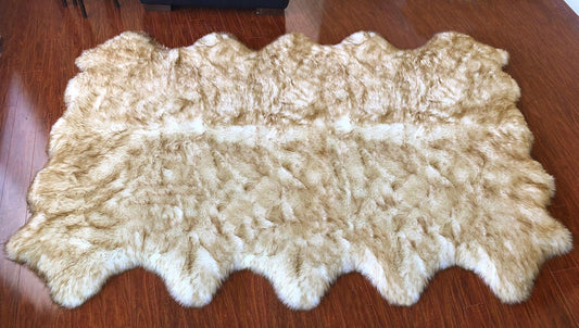 LAMBZY Faux Sheepskin Hypoallergenic Free Shape Silky Shag Rug, Luxury Shaggy Silky Plush Carpet for Bedrooms Rugs Living Room Sofa Floor (Decto 10 Pelts 6'x10', 180x300cm White/Brown Tips)