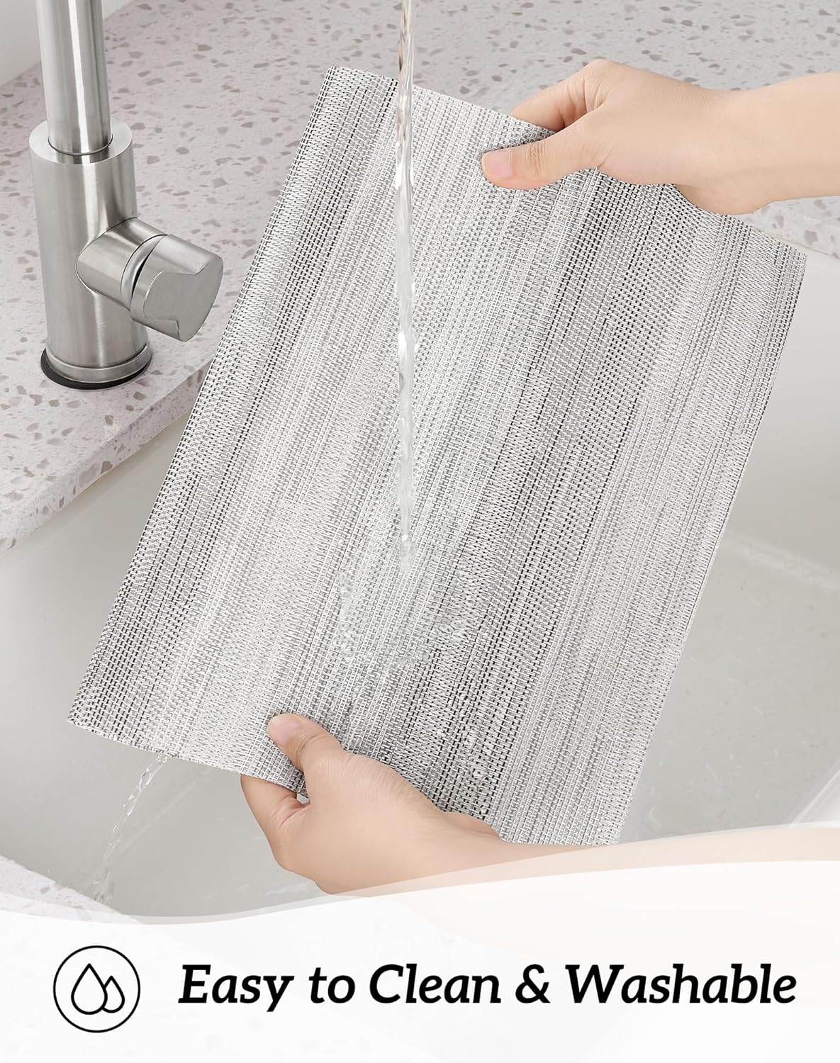 Leetaltree Lightsteel Black Placemats Set of 8 - Heat Resistant Non-Slip Place mats for Dining Table, Washable Durable PVC Vinyl Woven Table Mats (Lightsteel Black, 8)