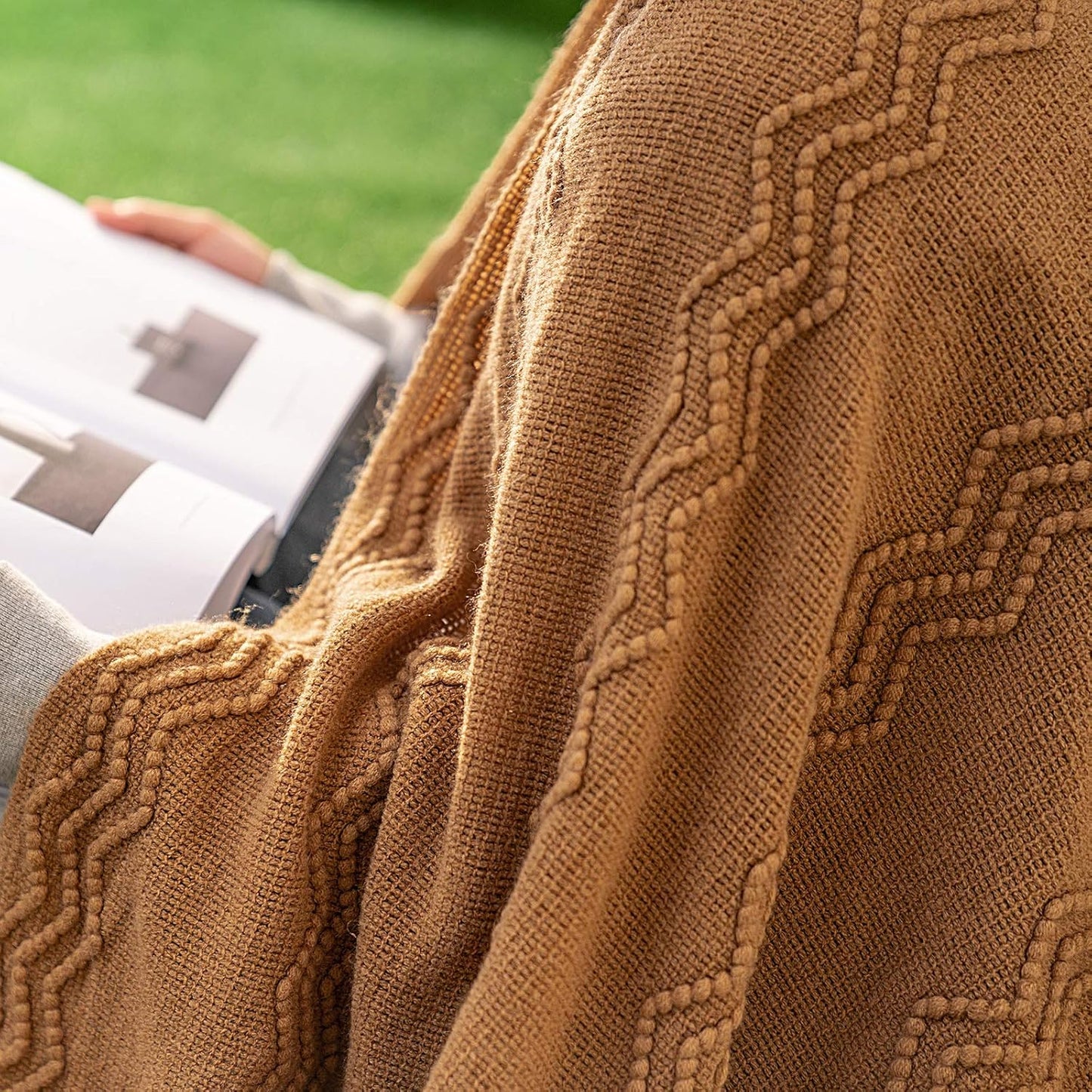 MIULEE Knitted Brown Throw Blanket for Couch,Boho Bed Decor Knit Outdoor Blankets Throw Size with Tassels Cozy Woven for Sofa Home Chair Wave Pattern 50" x 60" Inches