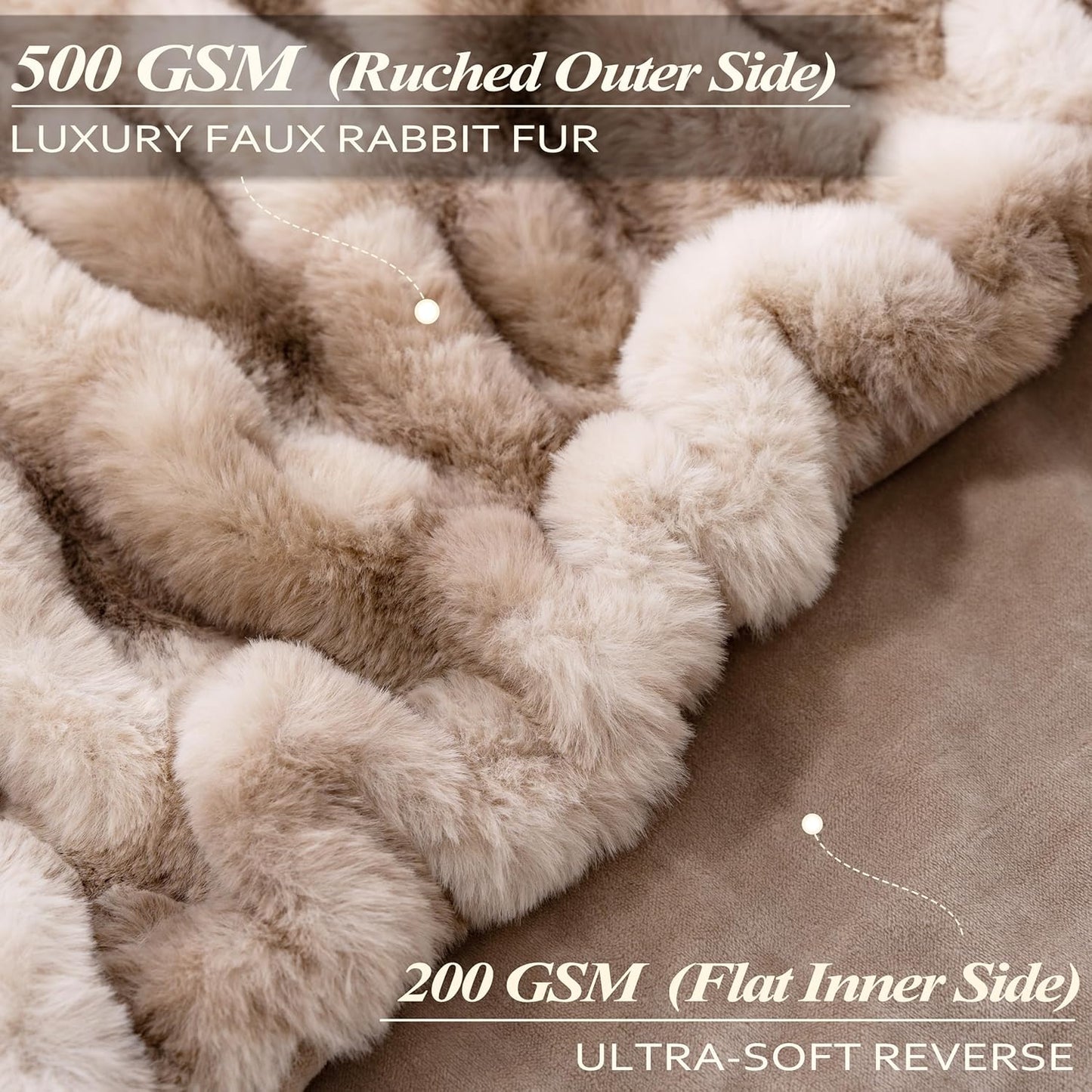 Touchat Ruched Faux Rabbit Fur Blanket, 700 GSM Luxury Dual-Sided Soft Cozy Blanket, Fuzzy Fluffy Plush Throw for Bed, Couch and Sofa - 60"x80", Tie-dye Brown