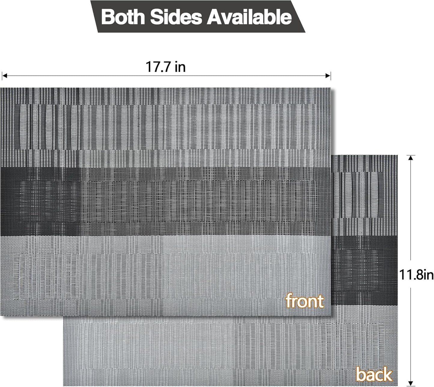 Placemats Set of 4 - Washable Easy Clean Vinyl Placemats - Heat Resistant PVC Place Mats for Dining Table - (Black and Gray, 4)