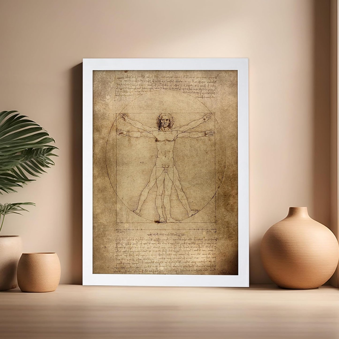 Poster Master Classic Leonardo Da Vinci Poster - Vintage Renaissance Print - Gift for Artist, Friend - Vitruvian Man, Proportion, Symmetry, Human Body - Wall Decor for Office, 16x20 White Framed