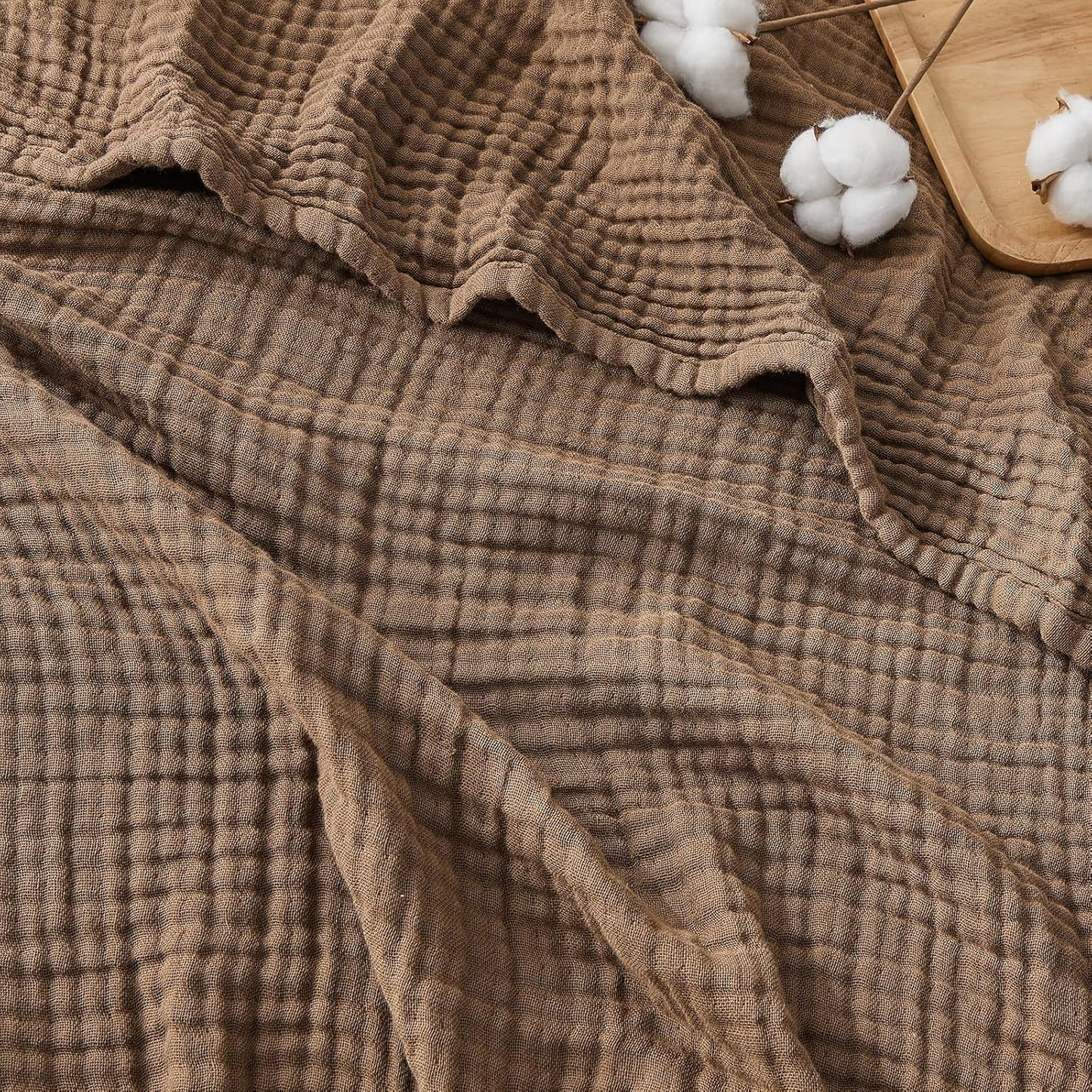 EMME Cotton Muslin Large Throw Blanket Couch Breathable Gauze Blanket Soft Lightweight Bed Blankets Adults (Brown, 50"x70")