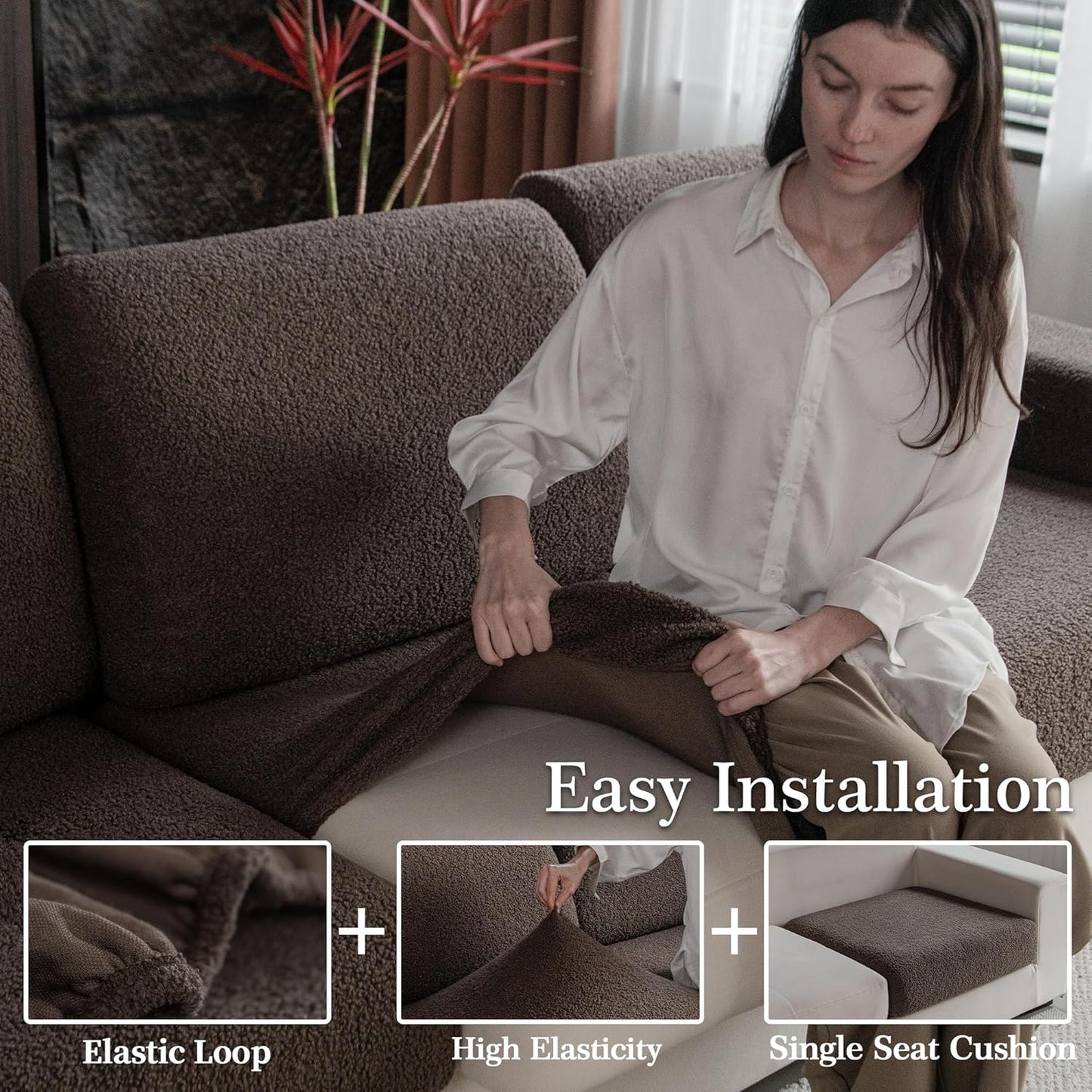 Couch Cushion Covers for Sectional Sofa, Stretch Soft Sofa Slipcovers Washable Wear-Resistant Universal Furniture Protector for Living Room(1 Piece Chair Cover, Brown)