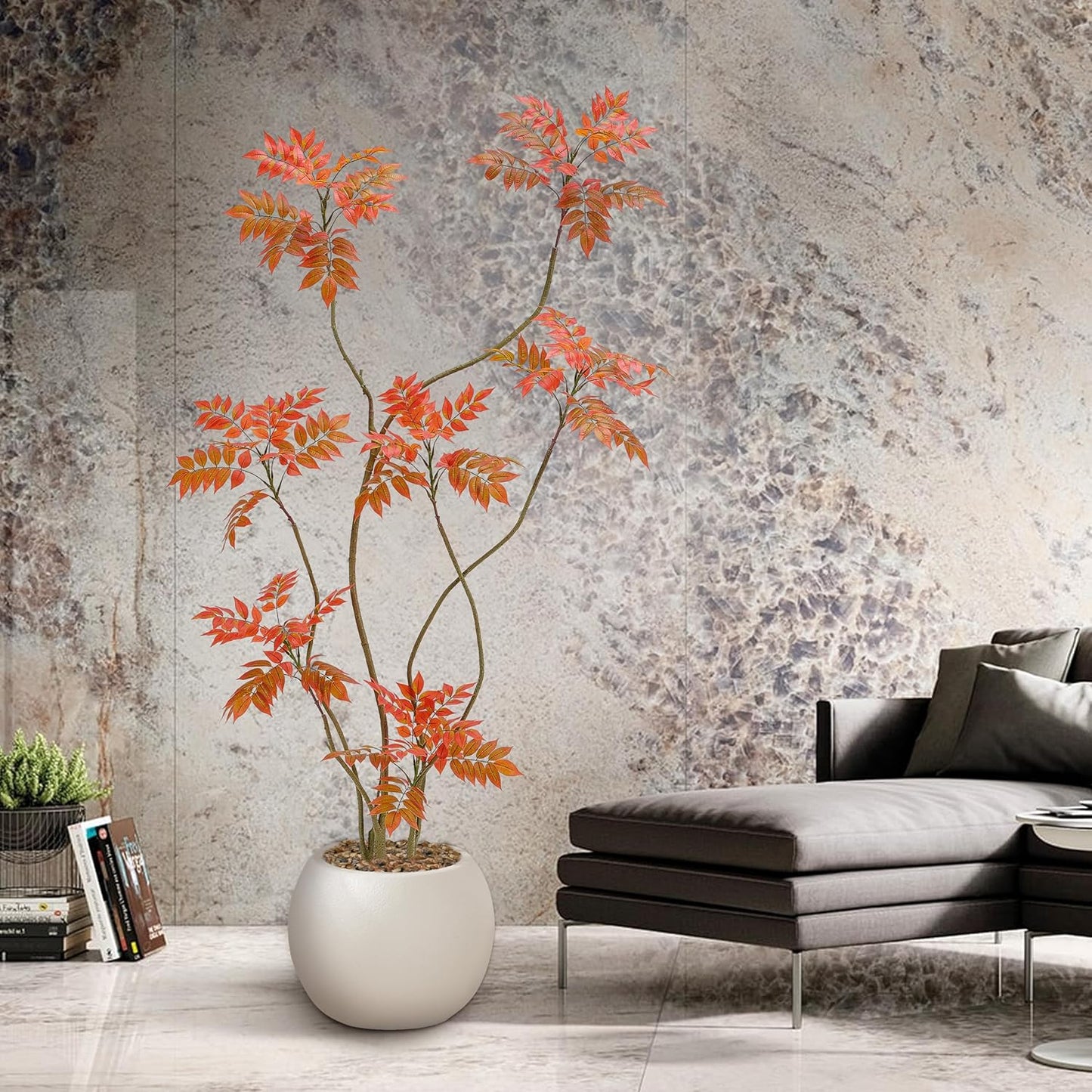 Artificial Mahonia Fortunei Tree 6ft,Tall Fake Plant Artificial Sumac Tree, Faux Plants Indoor Fake Plants Decor with Pots for Home Office Bathroom Bedroom Living Room Decorations Housewarming