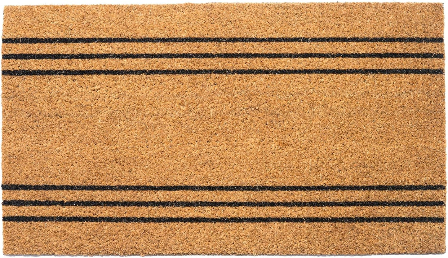 Welcome Doormats, Natural Coco Coir Mats with Non-Slip PVC Backing, Indoor Outdoor Mats for Home & Office, Floor Mats for Door Decor, Plain Entry Mat with Stripes, Beige & Black, 30"x17"