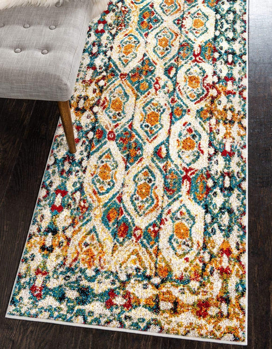 Unique Loom Rosso Collection Vintage, Geometric, Bohemian, Traditional, Distressed, Southwestern Area Rug, 2' 0" x 6' 0", Multi/Ivory