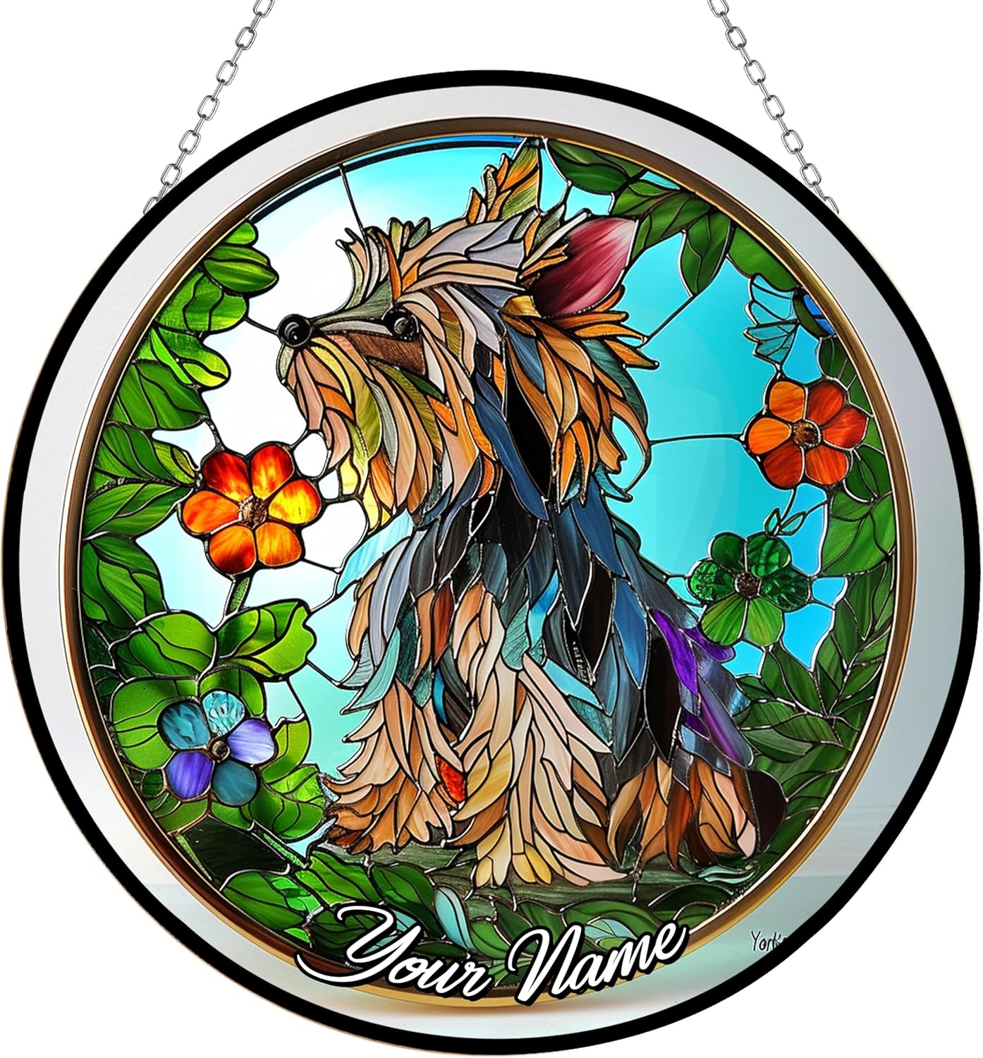 Customized Yorkie Stained Glass Suncather Window Hangings, Suncatchers Glass Panel Sun Catchers Gifts Home Decor Garden Christmas Halloween Wedding