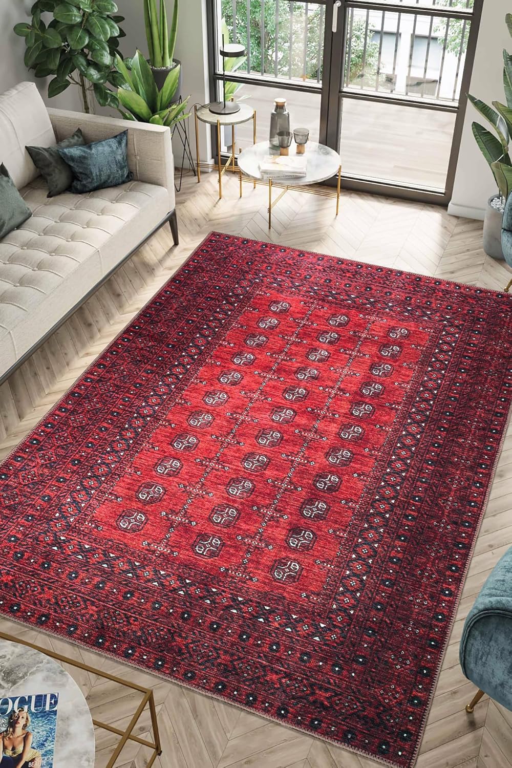 Keen Home Design 5x7 Rug - Machine Washable Area Rug with Non-Slip Backing, Ideal for Living Room, Dining Room, Bedroom - Vintage, Easy Clean, Durable, Low Pile Rug - (5' x 7')