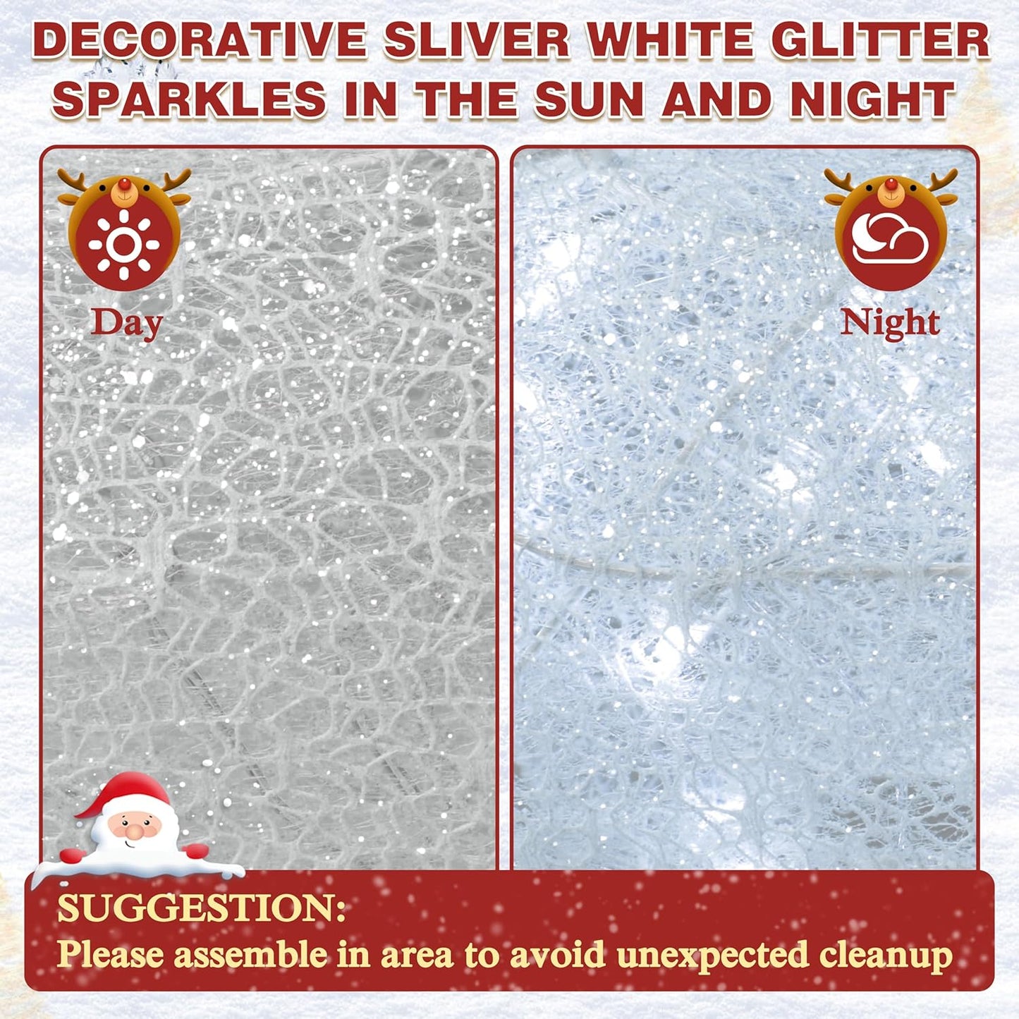 4.5FT Lighted Reindeer Family Set for Christmas Decoration, 3 Pieces Pre-Lit Iridescent Deer Xmas Decor with 200 LED Lights, 3D Glittered Standing Holiday Display for Outdoor, Indoor, White