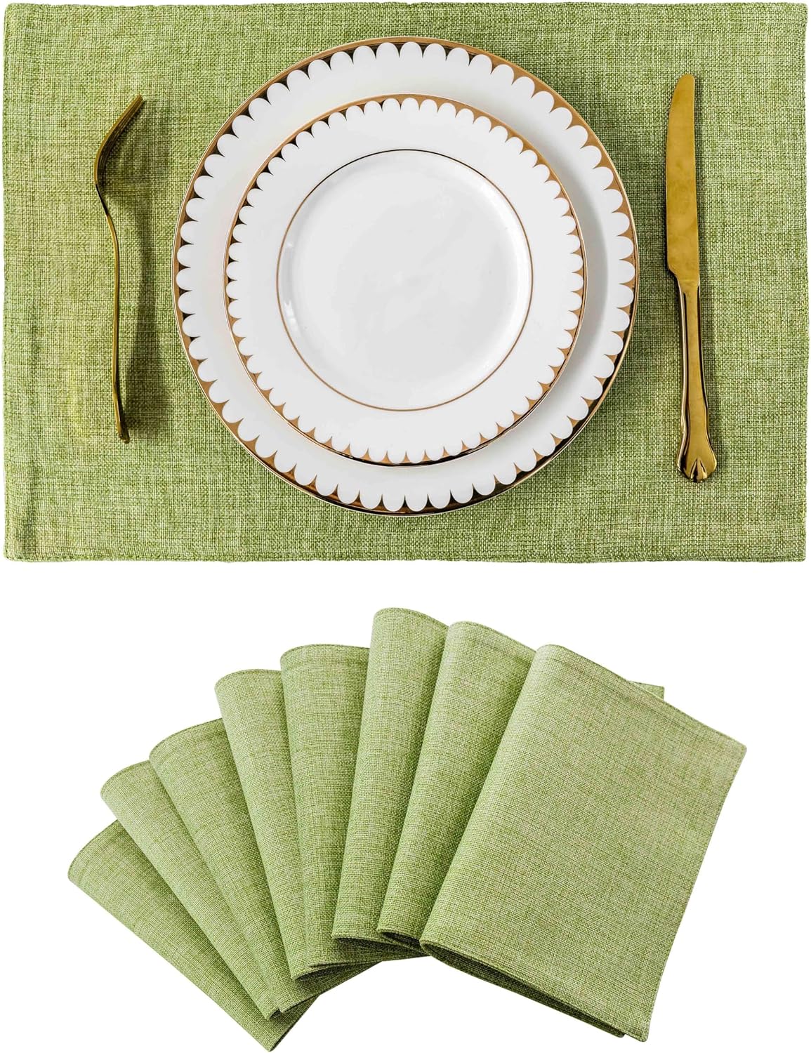 Home Brilliant Green Placemat Set of 8 Washable Place Mats Placemats Heat Resistant Sage Placemat for Dining Table Kitchen Table Mats Decor, Grass Green