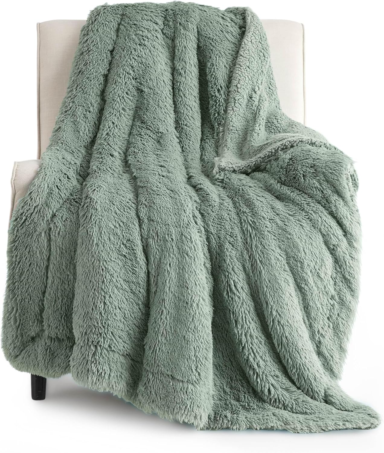 Bedsure GentleSoft Fuzzy Sherpa Faux Fur Twin Blanket Sage Green Cozy Gifts for Women Men, Soft Fleece Plush Warm Minky Thick Blanket Twin Size for Bed, Dorm Essentials Sage Room Decor Gifts, 60x80