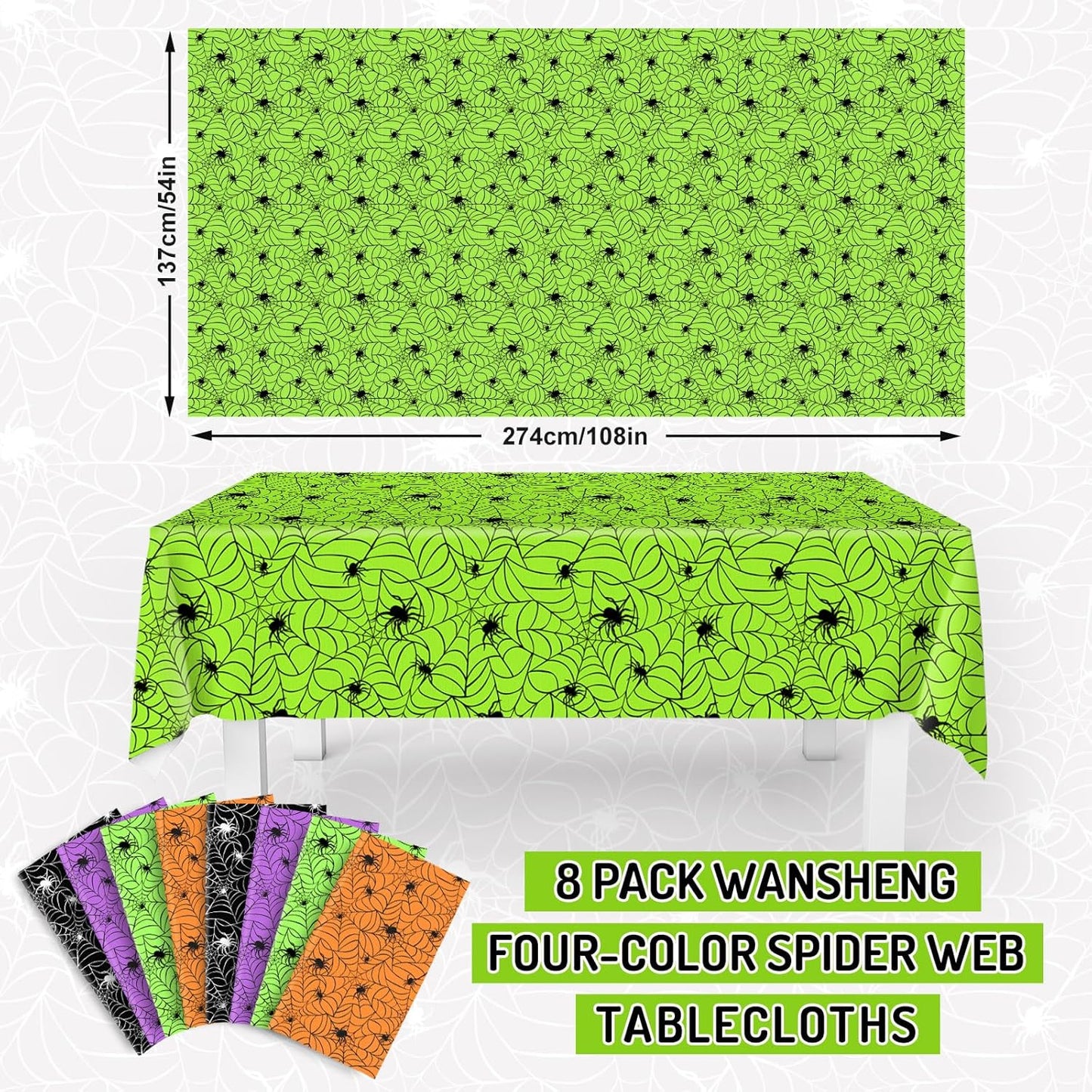 Whaline 8 Pcs Halloween Plastic Tablecloths Colored Spider Web Disposable Table Cover Spiderweb Rectangle Table Cloth for Trick or Treat Holiday Party Decor, 54 x 108 Inch