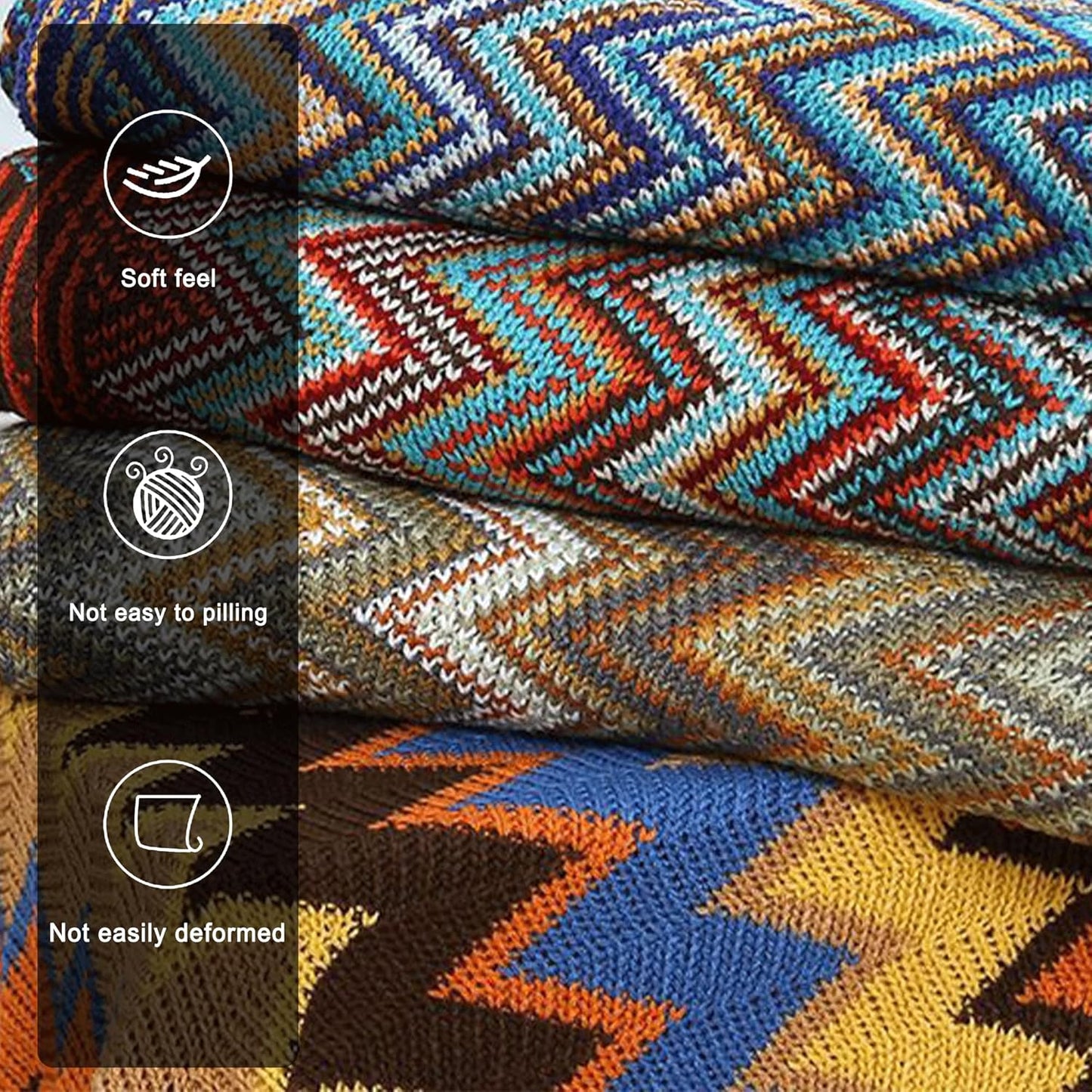 Boho Throw Blanket - Bohemian Fringe Tassels， for Bed Couch Soft ChairBlanket Double Sided (50"x70") (Blue)