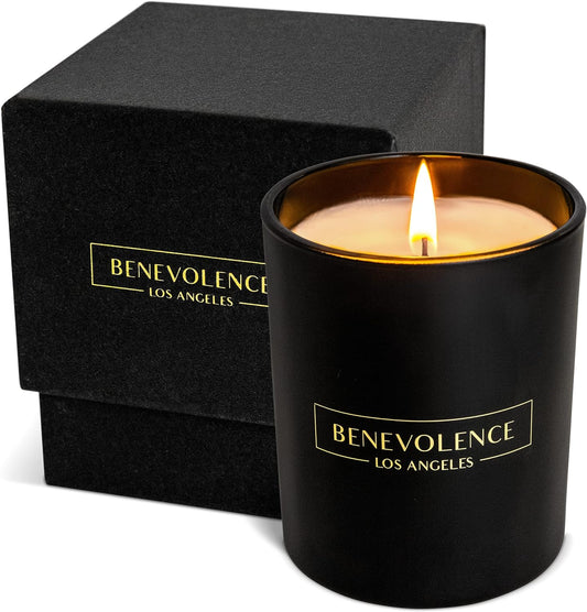 Benevolence LA Lavender & Lilac Scented Candle | Soy Candles, Black Candle for Home | Gifts for Women and Men | Home Fragrance | Aromatherapy | Bathroom Freshener | 8oz, 45 Hour Burn
