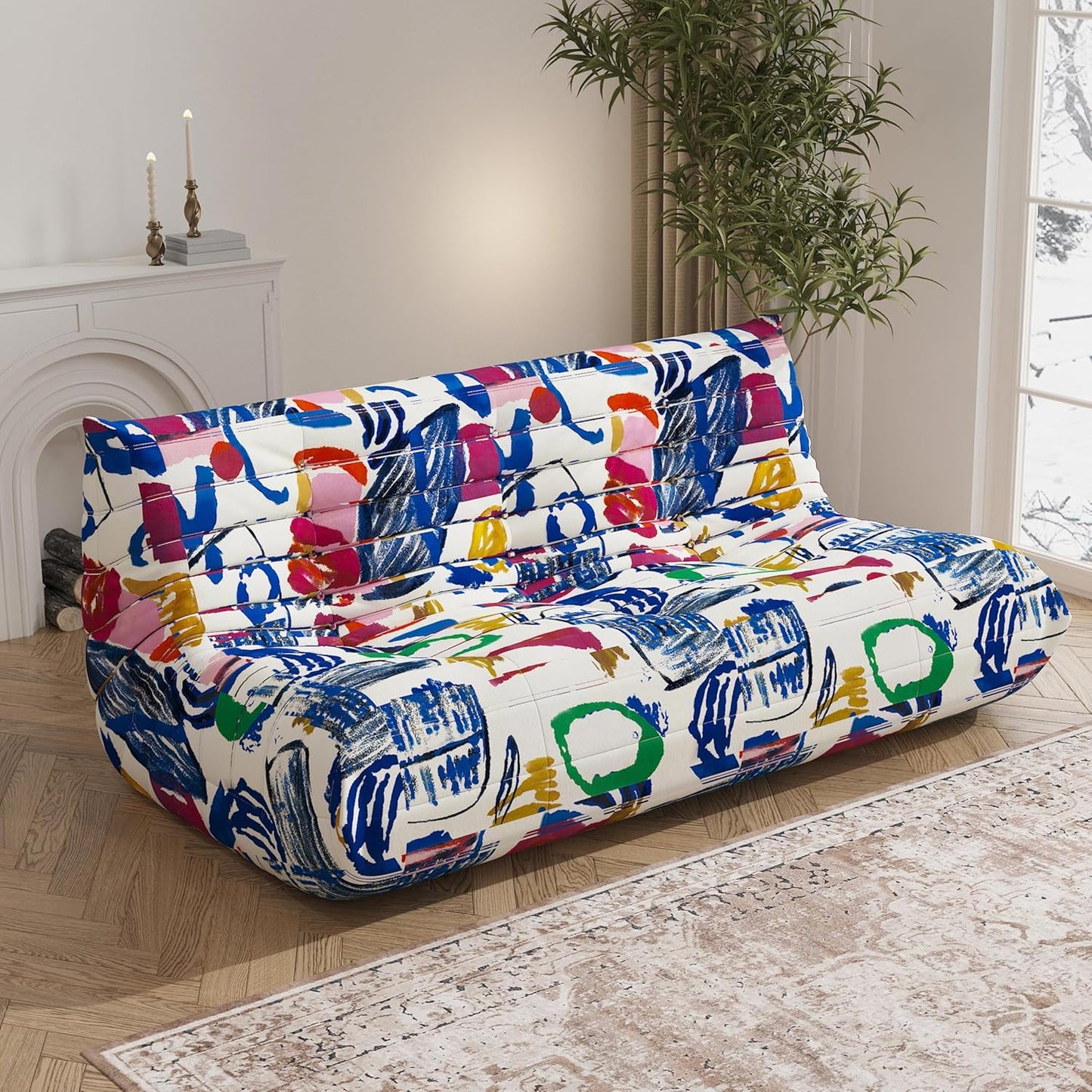 Big Bean Bag Chairs for Adults, 3 Seater Large Bean Bag Sofa, Fireside Chair Lazy Sofa Chair with High Density Comfortable Foam, Modern Bean Bag for Living Room, Bedroom, Office (Multicolor)