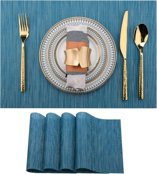 Plastic Place mats Set of 4 - Easy Clean Placemats - Washable Heat Resistant Table Mats for Dining Table - 17x12 Inch (Sky Blue Turquoise, 4)