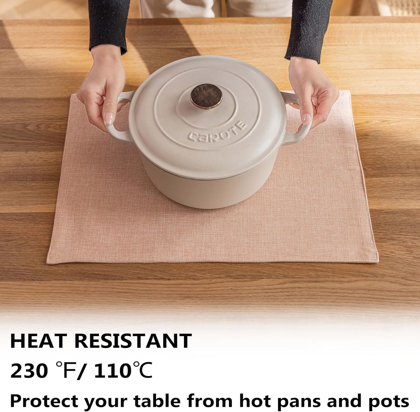 Demetex Pink Placemats Set of 8 Heat Resistant Cloth Place Mats Rectangle Linen Table Placemat for Party Anniversary Wedding, 13x19 inch, Pink