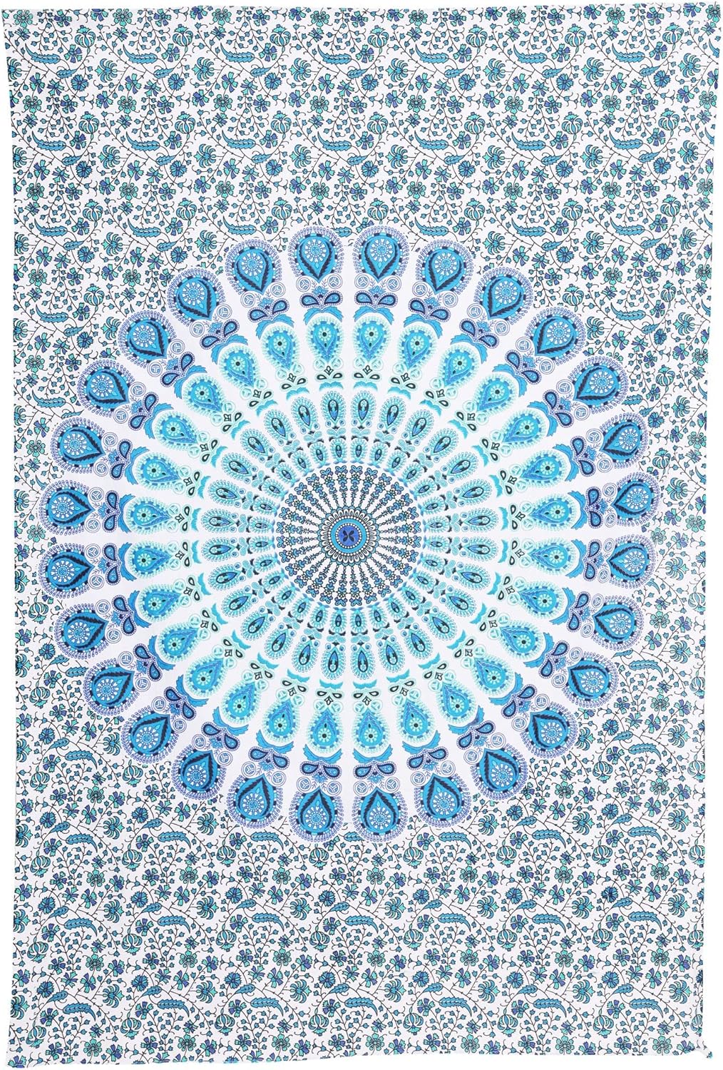 Bless International Handmade Indian hippie Bohemian Psychedelic Peacock Mandala Wall hanging College Dorm Beach Throws Table Cloth Bedding Tapestry (Peacock Sky Blue, Poster(30x40Inches)(76x101cms))