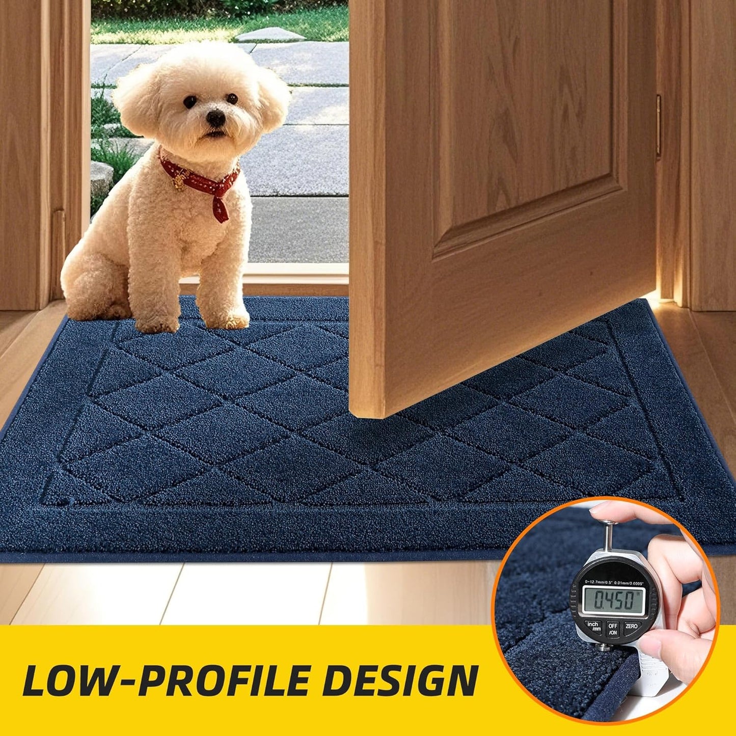 JSEI Dirt Trapper Door Mat 20"x32", Non-Slip Washable Entryway Mats, Dog Door Mat, Stain Resistant and Absorbent Floor Mats, Low Profile Welcome Mat for Front Back Door, Navy Blue