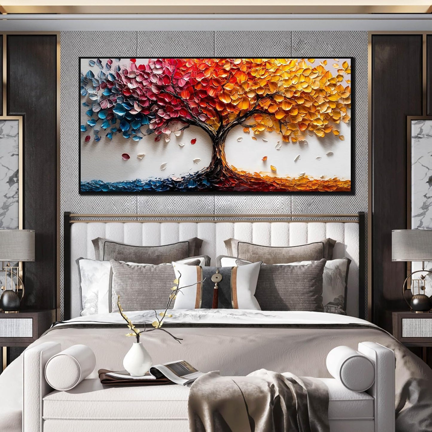 Colorful Tree Wall Art for Living Room - Tree of Life Wall Decor Office - Large Framed Wall Art Size 29" x 59"