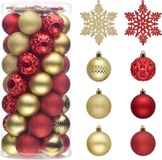Valery Madelyn Christmas Tree Decorations Ornament Set for Fall Halloween, 50ct 2 Inches Red and Gold Shatterproof Christmas Ball Ornaments Hanging Xmas Holiday Party Decor