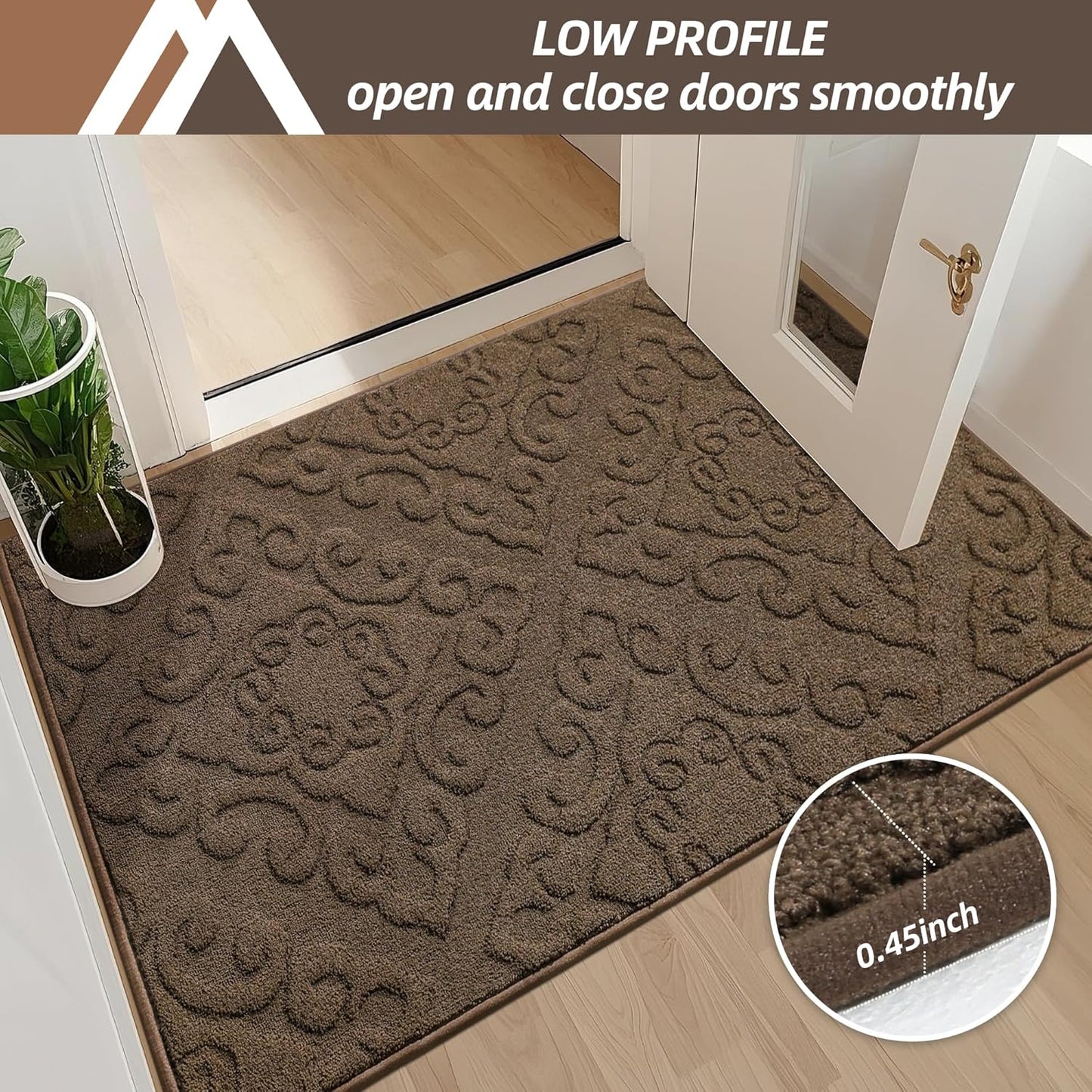 COSY HOMEER-Door-Mat-Non-Slip-Entryway-Rug 20”x32” Absorbent Welcome Mats Washable Dirt Trapper Door Mat Entrance Floor Mats for Front Back Doormats and Wet Shoes,Brown